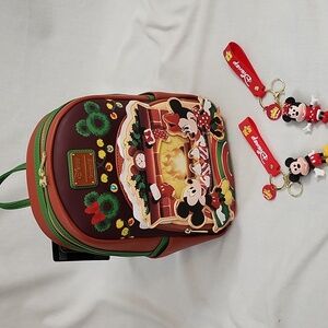 Disney Loungefly Mickey & Minnie Hot Cocoa  Mini Backpack with Wrist Keychains